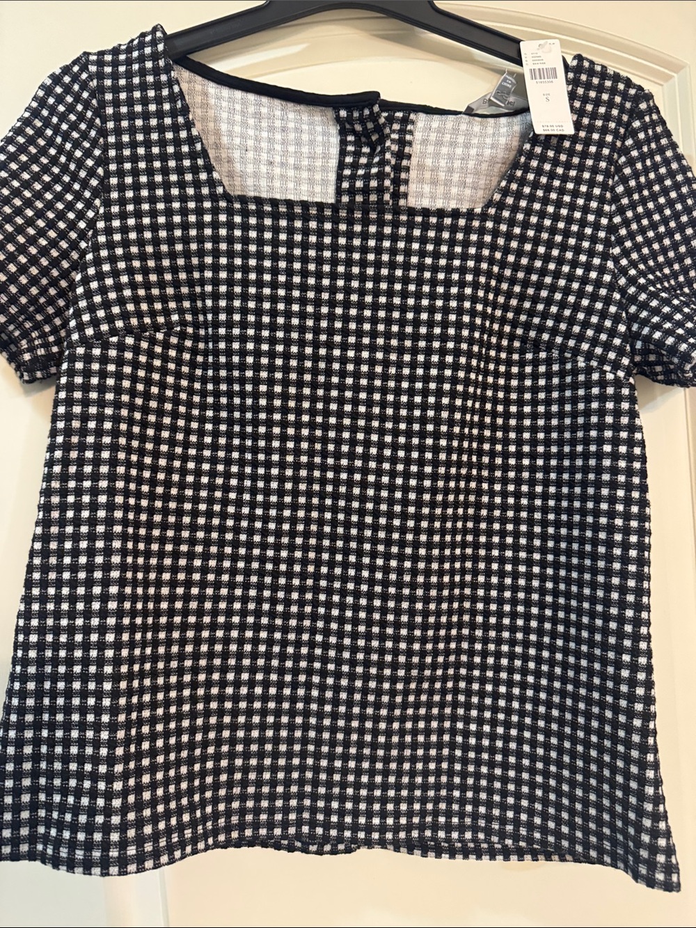 Blue Tassel new with tags Black & White Check Square-Neck Women's Top
